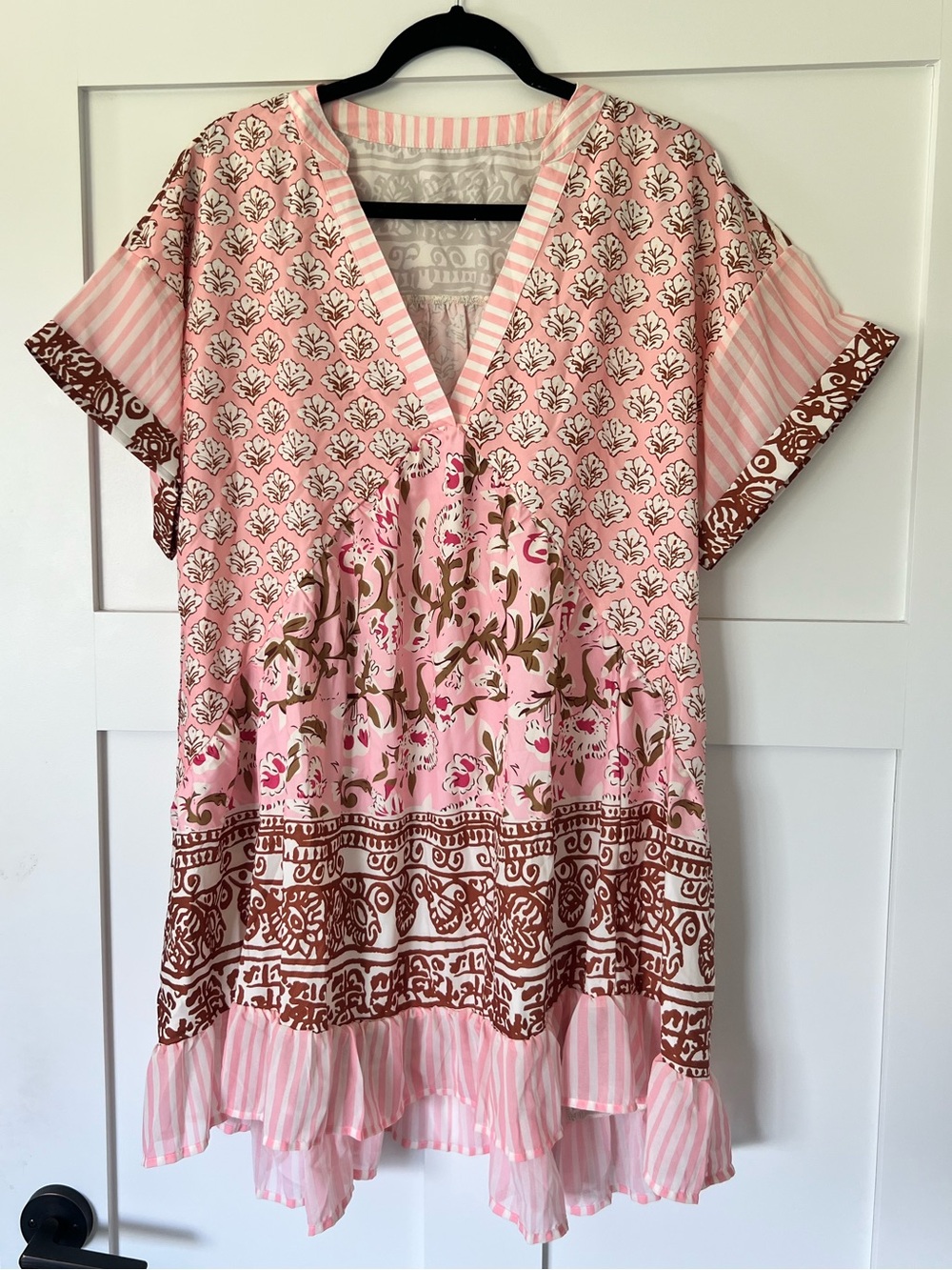 Pink Floral V-Neck Women's Dress